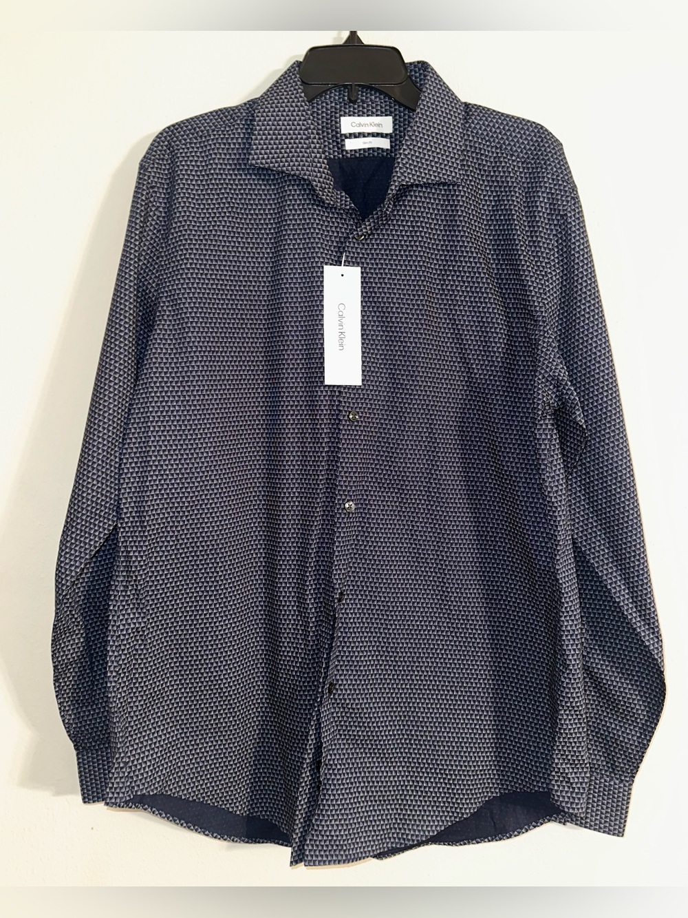 Calvin Klein Navy Patterned Button Down Shirt NWT